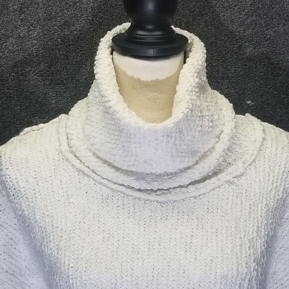 AndTheWhy M/L Sweater Turtleneck Cream Waffle Knit Chunky Drop Shoulder Neutral - Picture 3 of 9